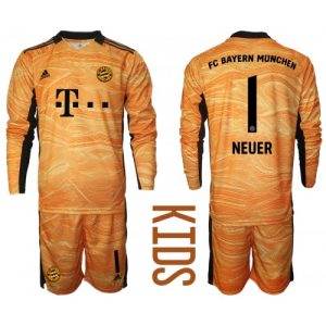 Bayern Munich Målvakt Manuel Neuer #1 Replika Hemmatröja Orange Barn 2021/22 Långärmad (+ Korta byxor)