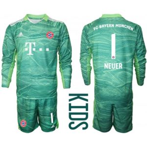 Bayern Munich Målvakt Manuel Neuer #1 Replika Tredje Tröja Barn 2021/22 Grön Långärmad (+ Korta byxor)