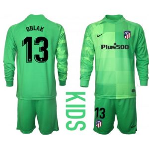 Atletico Madrid Målvakt Jan Oblak #13 Replika Bortatröja Barn Grön 2021/22 Långärmad (+ Korta byxor)