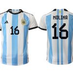 Argentina MOLINA #16 Hemmatröja FIFA World Cup Qatar 2022 Herr Fotbollströjor Vit blå Kortärmad