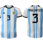 Argentina TAGLIAFICO #3 Hemmatröja FIFA World Cup Qatar 2022 Herr Fotbollströjor Vit blå Kortärmad