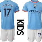 Manchester City DE BRUYNE #17 Hemmatröja Barn 2022-23 Kortärmad (+ Korta byxor)