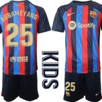 AUBAMEYANG #25 Barcelona Hemmatröja Barn 2022-23 Kortärmad + Korta byxor