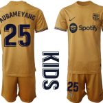 FC Barcelona Bortatröja Barn 2022-23 Kortärmad + Korta byxor med tryck AUBAMEYANG 25