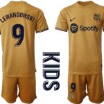 FC Barcelona Bortatröja Barn 2022-23 Kortärmad + Korta byxor med tryck LEWANDOWSKI 9