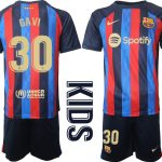 GAVI #30 FC Barcelona Hemmatröja Barn 2022-23 Kortärmad + Korta byxor