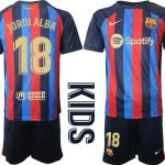 JORDI ALBA #18 Barcelona Hemmatröja Barn 2022-23 Kortärmad + Korta byxor för Barn