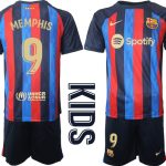 MEMPHIS #9 FC Barcelona Hemmatröja Barn 2022-23 Kortärmad + Korta byxor