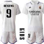 Real Madrid Hemmatröja Barn 2022-23 Kortärmad + Korta byxor med tryck BENZEMA 9