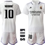 Real Madrid Hemmatröja Barn 2022-23 Kortärmad + Korta byxor med tryck MODRIĆ 10