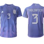 TAGLIAFICO #3 Argentina Bortatröja VM 2022 purpurfärgad Kortärmad fotbollströjor för män