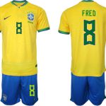 FRED #8 Brasilien Hemmatröja Herr VM 2022 Kortärmad + Korta byxor