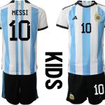 MESSI #10 Argentina Hemmatröja FIFA World Cup Qatar 2022 barn Kortärmad + Korta byxor