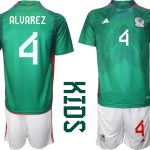 Mexiko Hemmatröja Barn VM 2022 Kortärmad + Korta byxor med tryck ALVAREZ 4