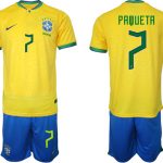 PAQUETA #7 Brasilien Hemmatröja Herr VM 2022 Kortärmad + Korta byxor
