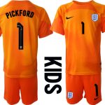 PICKFORD #1 England Målvaktströja 2023 Barn orange Kortärmad + Korta byxor