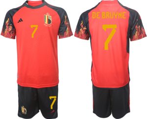 Beställa Fotbollströjor Belgien Hemmatröja Herr VM 2022 Kortärmad Fotbollströja Set med tryck DE BRUYNE 7