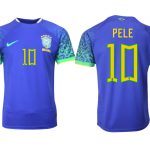 Billigt Brasilien Bortatröja Herr VM 2022 Kortärmad Billiga Fotbollströjor med tryck PELE 10