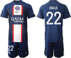 DiALLO #22 Paris Saint-Germain PSG Hemmatröja Herr 2023 Kortärmad + Korta byxor