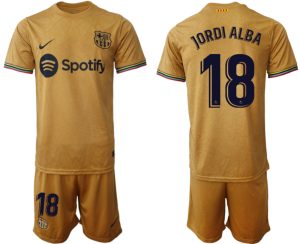 FC Barcelona Bortatröja Herr 2023 Kortärmad + Korta byxor med tryck JORDI ALBA 18 Billiga Fotbollströjor