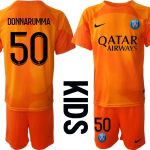 Fotbollströja Set DONNARUMMA #50 Paris Saint-Germain PSG Målvakt Barn 2023 orange Kortärmad + Korta byxor