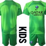 Fotbollströja Set Paris Saint-Germain PSG Målvakt Barn 2023 grön Kortärmad + Korta byxor