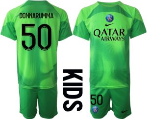 Fotbollströja Set Paris Saint-Germain PSG Målvakt Barn 2023 grön Kortärmad + Korta byxor med tryck DONNARUMMA 50