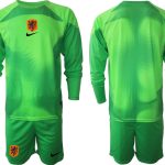 Fotbollströjor För Män Nederländerna Herr Målvaktströja 2023 grön Långärmad + Korta byxor