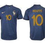 Frankrike Hemmatröja Herr VM 2022 Kortärmad Fotbollströjor med tryck MBAPPE 10