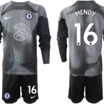 Köp Billiga MENDY #16 Fotbollströjor För Män Chelsea FC 2023 Målvaktströja svart Långärmad + Korta byxor
