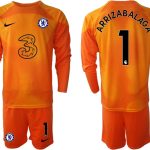 köpa ARRIZABALAGA #1 Fotbollströjor För Män Chelsea FC 2023 Målvaktströja orange Långärmad + Korta byxor