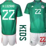 Mexiko Hemmatröja Barn VM 2022 Kortärmad + Korta byxor med namn H.LOZANO 22