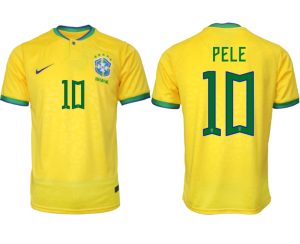 Nya Brasilien Hemmatröja Herr VM 2022 Gul Fotbollströjor med tryck PELE 10