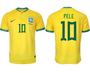 Nya Brasilien Hemmatröja Herr VM 2022 Gul Fotbollströjor med tryck PELE 10