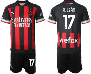 AC Milan Hemmatröja Herr 2023 Kortärmad + Korta byxor med namn R.Leão 17 köp billiga fotbollströjor