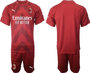 AC Milan Målvaktströja Herr 2023 Röd Fotbollströja Kortärmad + Korta byxor fotbollströja set