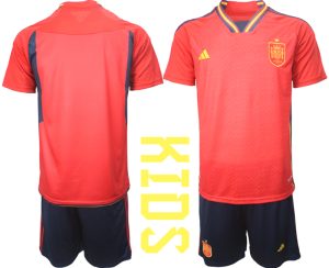 Beställa Fotbollströjor Fotboll Träningsdräkt Spanien Hemmatröja barn VM 2022 Kortärmad + Korta byxor