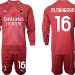 Beställa Fotbollströjor M.MAIGNAN #16 AC Milan Målvaktströja Herr 2023 Fotbollströja Långärmad + Korta byxor