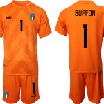 BUFFON #1 Italien Målvaktströja 2023 Herr orange Fotbollströjor Kortärmad + Korta byxor billiga fotbollströjor