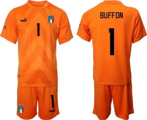 BUFFON #1 Italien Målvaktströja 2023 Herr orange Fotbollströjor Kortärmad + Korta byxor billiga fotbollströjor