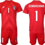 DONNARUMMA #1 Italien Målvaktströja 2023 röd Fotbollströjor För Män Kortärmad + Korta byxor fotbollströja set