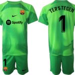 FC Barcelona 2023 Målvaktströja grön Fotbollströjor För Män TERSTEGEN 1 Kortärmad + Korta byxor Beställa Fotbollströjor