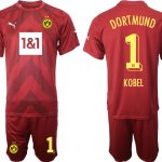 Nya KOBEL #1 Borussia Dortmund BVB Målvaktströja Herr 2023 Röd Kortärmad + Korta byxor fotbollströjor för män