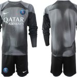 Nya Paris Saint-Germain PSG 2023 Målvaktströja Herr Fotbollströjor svart Långärmad + Korta byxor fotbollströja set