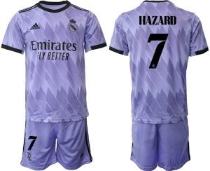 Nya Real Madrid Bortatröja 2023 Herr Kortärmad + Korta byxor HAZARD 7 Fotbollströja Set