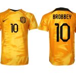 för män Nederländerna Hemmatröja VM 2022 Kortärmad BROBBEY 10 Billiga Fotbollströjor