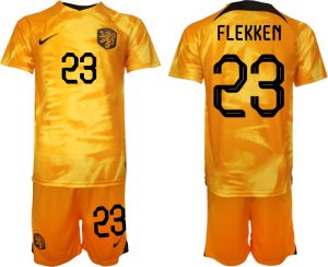 Nederländerna Hemmatröja VM 2022 Herr med tryck FLEKKEN 23 Fotbollströja Set