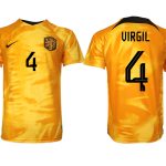 Nederländerna Hemmatröja VM 2022 Kortärmad för Herr VIRGIL 4 Billiga Fotbollströjor