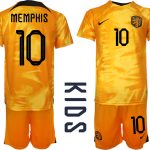 Nya Nederländerna Hemmatröja barn VM 2022 Kortärmad+ Korta byxor MEMPHIS 10