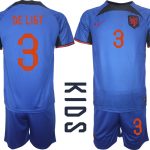 Nya Nederländerna Matchtröjor Barn Fotbollströja VM 2022 Kortärmad + Korta byxor DE LIGT 3